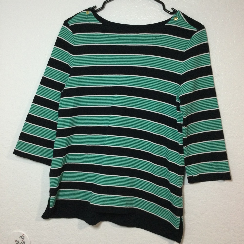 Croft&Barrow Striped 3/4Sleeve TunicTop withGoldButton Det VersatileStyle.sizePM